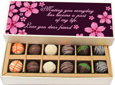 

Chocholik Friendship Gift - Meeting You Everyday Has Become A Part Of My Life - Dark, Milk, White Chocolate - 12pc Truffles(180 g)