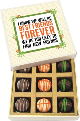 Chocholik Friendship Gift - Best Friends Are Too Lazy to Find New Friends - Dark, Milk, White Chocolate - 9pc Truffles(135 g)