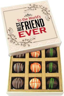 

Chocholik Friendship Gift - To the World's Best Friend Ever - Dark, Milk, White Chocolate - 9pc Truffles(135 g)