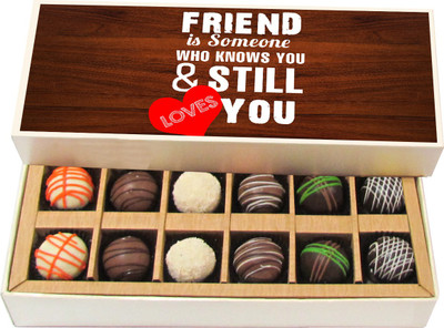 

Chocholik Friendship Gift - Friend Knows You & Still Loves You - Dark, Milk, White Chocolate - 12pc Truffles(180 g)