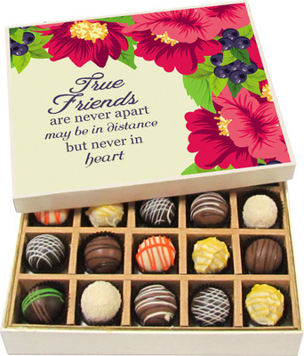 

Chocholik Friendship Gift - True Friends Are Never Apart - Dark, Milk, White Chocolate - 20pc Truffles(300 g)