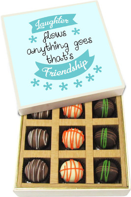 

Chocholik Friendship Gift - Laughter Flows Anything Goes Thats Friendship - Dark, Milk, White Chocolate - 9pc Truffles(135 g)