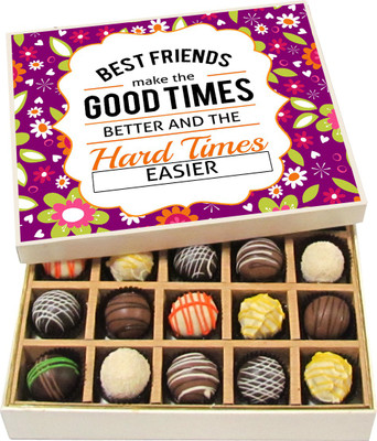 

Chocholik Friendship Gift - Best Friends Make the Good Times Better - Dark, Milk, White Chocolate - 20pc Truffles(300 g)