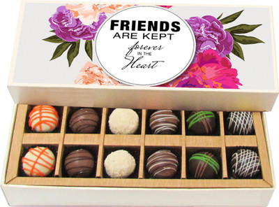 

Chocholik Friendship Gift - Friends Are Kept Forever in the Heart - Dark, Milk, White Chocolate - 12pc Truffles(180 g)