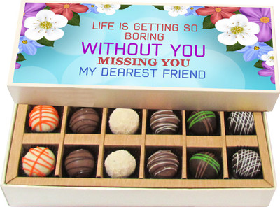 

Chocholik Friendship Gift - Life Is Getting So Boring - Dark, Milk, White Chocolate - 12pc Truffles(180 g)