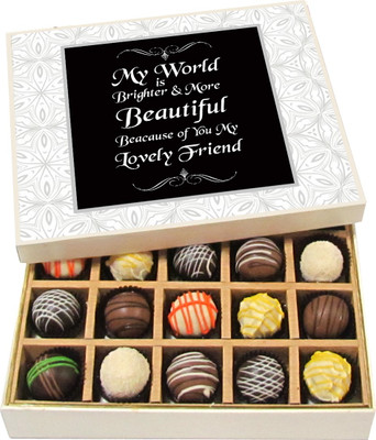 

Chocholik Friendship Gift - My World Is Brighter & More Beautiful - Dark, Milk, White Chocolate - 20pc Truffles(300 g)