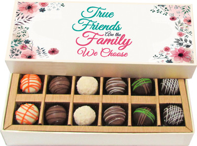 

Chocholik Friendship Gift - True Friends Are the Family We Choose - Dark, Milk, White Chocolate - 12pc Truffles(180 g)