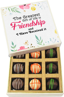 

Chocholik Friendship Gift - Friendship Is Greatest Gift - Dark, Milk, White Chocolate - 9pc Truffles(135 g)