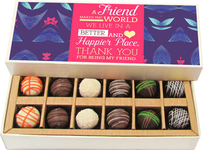 

Chocholik Friendship Gift - A Friend Makes the World Better - Dark, Milk, White Chocolate - 12pc Truffles(180 g)