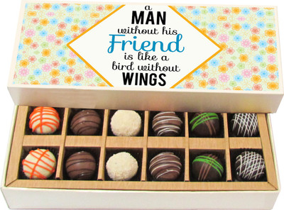 

Chocholik Friendship Gift - Friend Is Like a Bird Without Wings - Dark, Milk, White Chocolate - 12pc Truffles(180 g)
