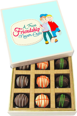 

Chocholik Friendship Gift - A True Friendship Never Ends - Dark, Milk, White Chocolate - 9pc Truffles(135 g)
