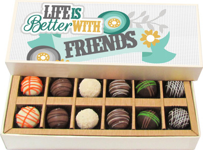 

Chocholik Friendship Gift - Life Is Better With Friend - Dark, Milk, White Chocolate - 12pc Truffles(180 g)