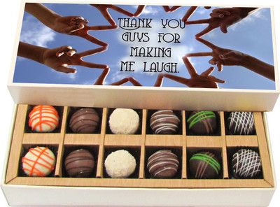 

Chocholik Friendship Gift - Thank You Guys For Making Me Laugh - Dark, Milk, White Chocolate - 12pc Truffles(180 g)