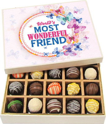 

Chocholik Friendship Gift - Most Wonderful Friend - Dark, Milk, White Chocolate - 20pc Truffles(300 g)