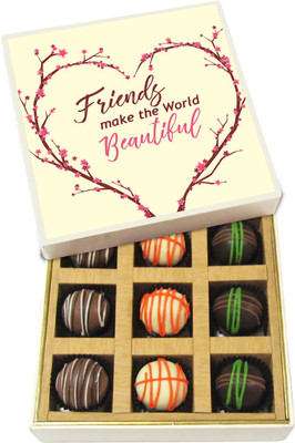 

Chocholik Friendship Gift - Friends Make the World Beautiful - Dark, Milk, White Chocolate - 9pc Truffles(135 g)