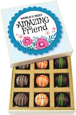 

Chocholik Friendship Gift - Most Amazing Friend - Dark, Milk, White Chocolate - 9pc Truffles(135 g)