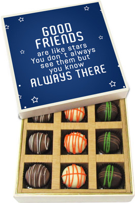 

Chocholik Friendship Gift - Good Friends Are Like Stars - Dark, Milk, White Chocolate - 9pc Truffles(135 g)