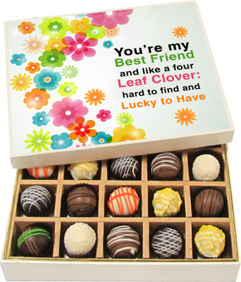 

Chocholik Friendship Gift - Best Friend Lucky to Have - Dark, Milk, White Chocolate - 20pc Truffles(300 g)