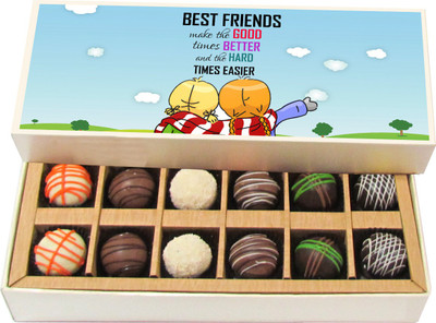 

Chocholik Friendship Gift - Best Friends Make the Good Times - Dark, Milk, White Chocolate - 12pc Truffles(180 g)