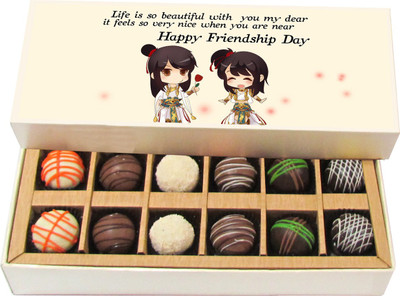 

Chocholik Friendship Gift - Life Is So Beautiful With You - Dark, Milk, White Chocolate - 12pc Truffles(180 g)