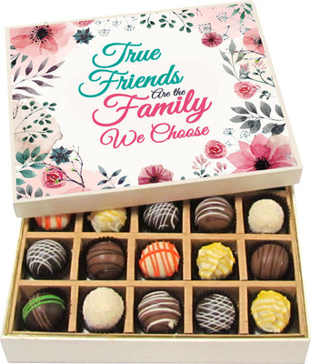 

Chocholik Friendship Gift - True Friends Are the Family We Choose - Dark, Milk, White Chocolate - 20pc Truffles(300 g)