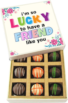 

Chocholik Friendship Gift - Lucky Friend Like You - Dark, Milk, White Chocolate - 9pc Truffles(135 g)