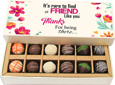 

Chocholik Friendship Gift - It's Rare to Find a Friend Like You - Dark, Milk, White Chocolate - 12pc Truffles(180 g)