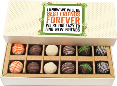 Chocholik Friendship Gift - Best Friends Are Too Lazy to Find New Friends - Dark, Milk, White Chocolate - 12pc Truffles(180 g)