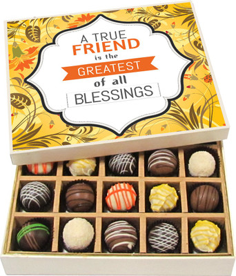 

Chocholik Friendship Gift - True Friend Is Blessing - Dark, Milk, White Chocolate - 20pc Truffles(300 g)