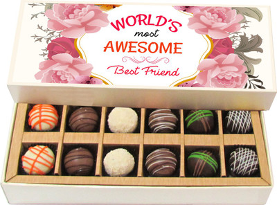 

Chocholik Friendship Gift - World's Most Awesome Best Friend - Dark, Milk, White Chocolate - 12pc Truffles(180 g)