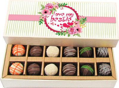 

Chocholik Friendship Gift - I Love My Bestie - Dark, Milk, White Chocolate - 12pc Truffles(180 g)