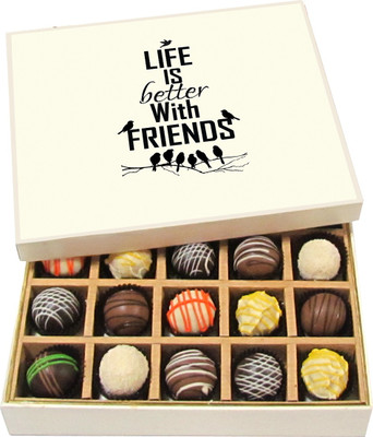 

Chocholik Friendship Gift - Life Is Better With Friends - Dark, Milk, White Chocolate - 20pc Truffles(300 g)