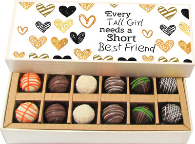 

Chocholik Friendship Gift - Every Tall Girl Need a Short Best Friend - Dark, Milk, White Chocolate - 12pc Truffles(180 g)