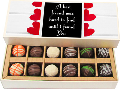 

Chocholik Friendship Gift - A Best Friend Was Hard To Find - Dark, Milk, White Chocolate - 12pc Truffles(180 g)