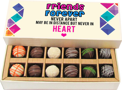 

Chocholik Friendship Gift - Friend Forever Never Apart in Hearts - Dark, Milk, White Chocolate - 12pc Truffles(180 g)