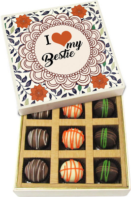 

Chocholik Friendship Gift - I Love My Bestie - Dark, Milk, White Chocolate - 9pc Truffles(135 g)