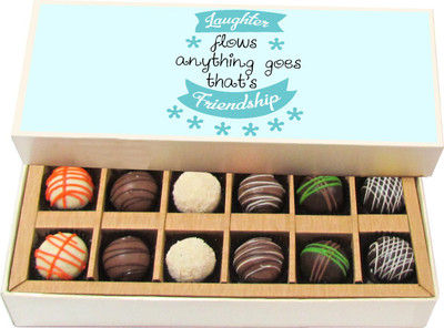

Chocholik Friendship Gift - Laughter Flows Anything Goes Thats Friendship - Dark, Milk, White Chocolate - 12pc Truffles(180 g)