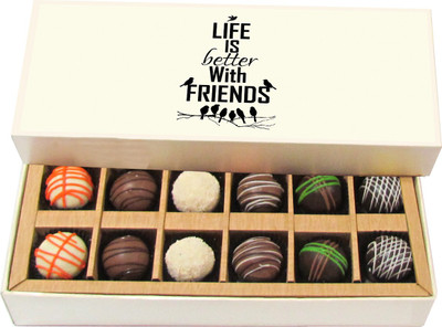 

Chocholik Friendship Gift - Life Is Better With Friends - Dark, Milk, White Chocolate - 12pc Truffles(180 g)