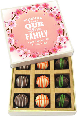 

Chocholik Friendship Gift - Friends Become Our Chosen Family - Dark, Milk, White Chocolate - 9pc Truffles(135 g)