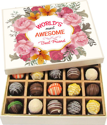 

Chocholik Friendship Gift - World's Most Awesome Best Friend - Dark, Milk, White Chocolate - 20pc Truffles(300 g)