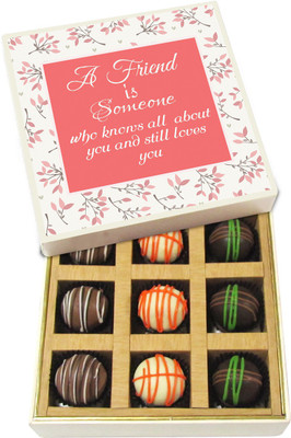 

Chocholik Friendship Gift - A Friend Is Someone Who Knows All - Dark, Milk, White Chocolate - 9pc Truffles(135 g)