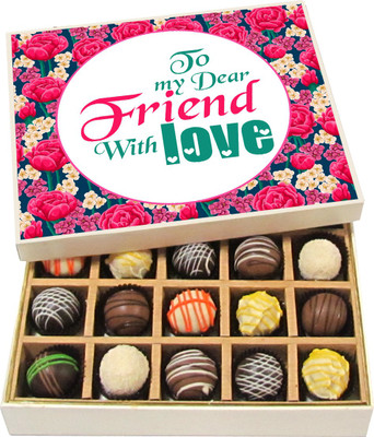 

Chocholik Friendship Gift - To My Dear Friend With Love - Dark, Milk, White Chocolate - 20pc Truffles(300 g)
