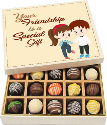 

Chocholik Friendship Gift - Your Friendship Is a Special Gift - Dark, Milk, White Chocolate - 20pc Truffles(300 g)