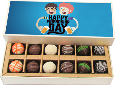 Chocholik Friendship Gift - Happy Friendship Day - Dark, Milk, White Chocolate - 12pc Truffles(180 g)