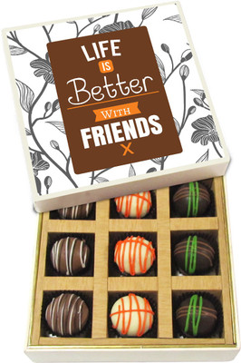 

Chocholik Friendship Gift - Life Is Better With Friends - Dark, Milk, White Chocolate - 9pc Truffles(135 g)