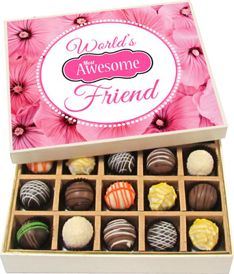 

Chocholik Friendship Gift - World's Most Awesome Friend - Dark, Milk, White Chocolate - 20pc Truffles(300 g)