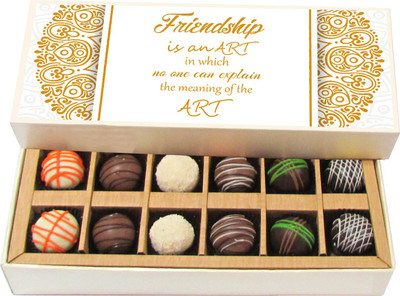

Chocholik Friendship Gift - Friendship Is an Art - Dark, Milk, White Chocolate - 12pc Truffles(180 g)