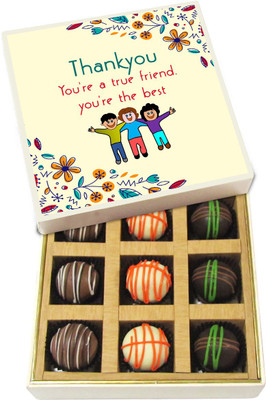

Chocholik Friendship Gift - Thank you You're A True Friend - Dark, Milk, White Chocolate - 9pc Truffles(135 g)