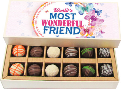 

Chocholik Friendship Gift - Most Wonderful Friend - Dark, Milk, White Chocolate - 12pc Truffles(180 g)