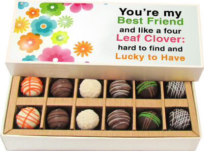 

Chocholik Friendship Gift - Best Friend Lucky to Have - Dark, Milk, White Chocolate - 12pc Truffles(180 g)